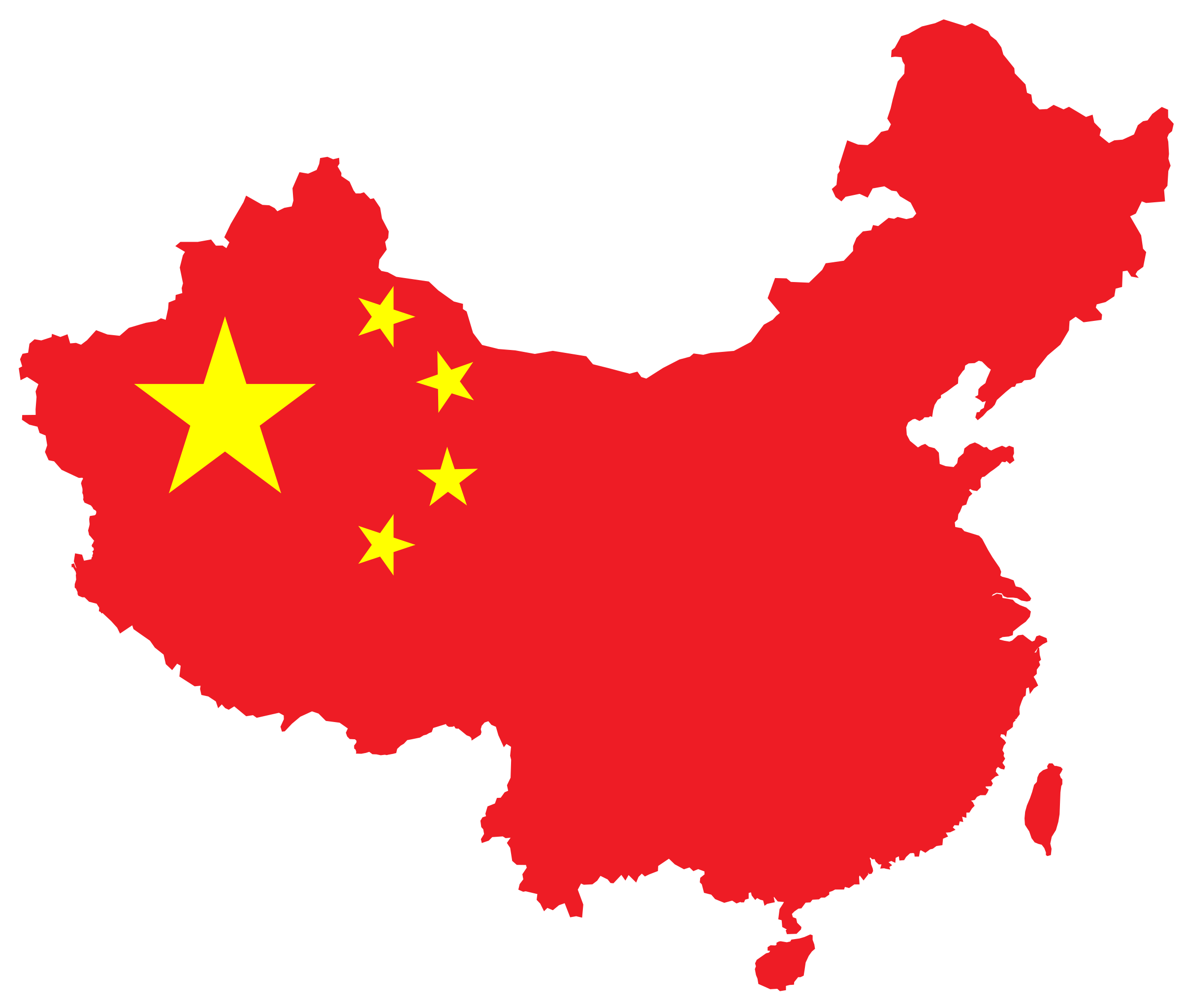 Map of china featuring the chinese flag