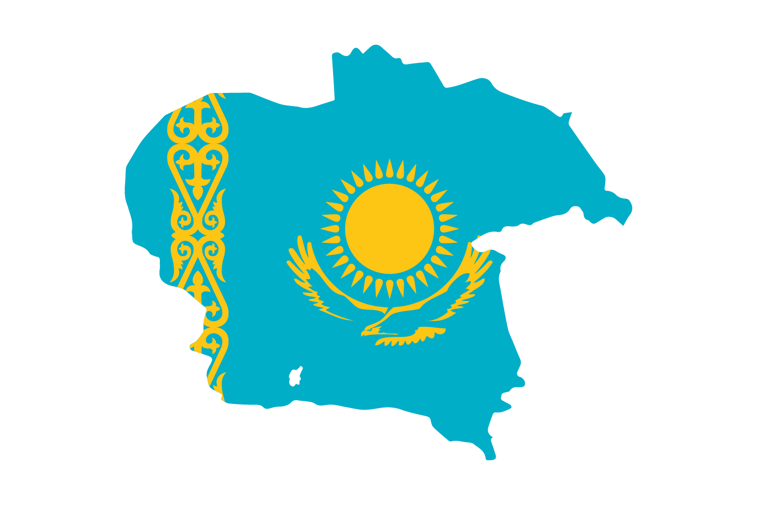 Map of kazakhstan featuring the kazakhstan flag